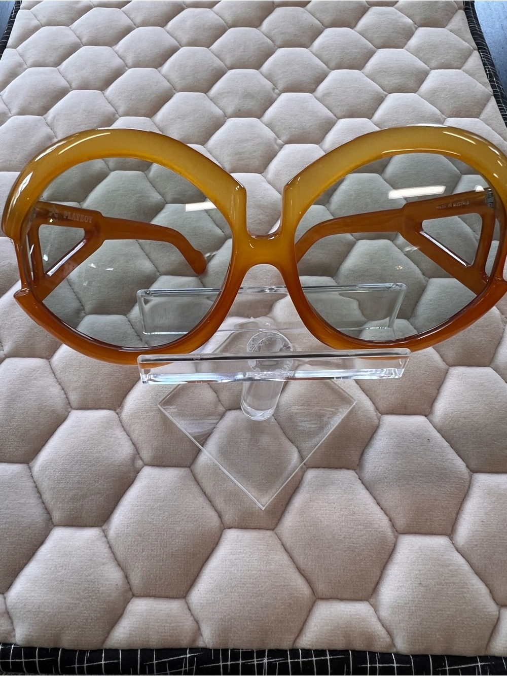 Playboy Sunglass, Original 1970’s vintage, light green lenses, Amber Optyl frame